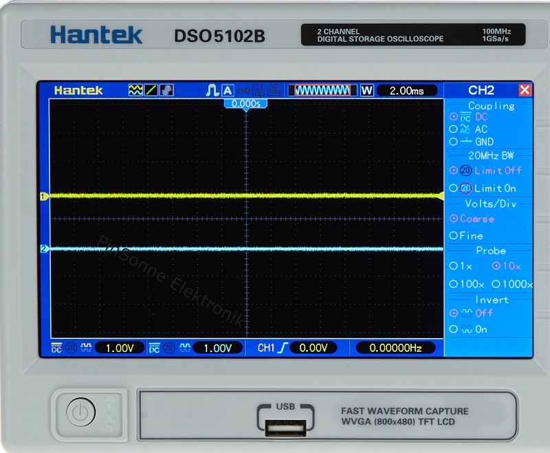 das Hantek DSO5062B, DSO1102B, DSO1202B Display und Front USB fr Stick, erklrt von pinsonne-elektronik.de