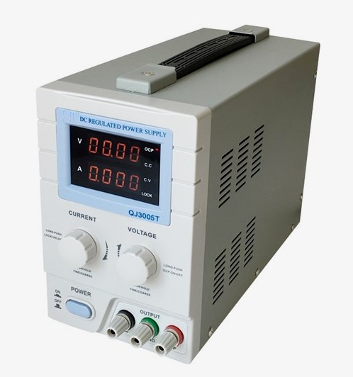 OJE QJ3005T 0-30V 0-5A dc regulated power supply front and side view