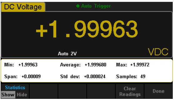Siglent SDM3055 Display Statistik Min Max Average, Standardabweichung