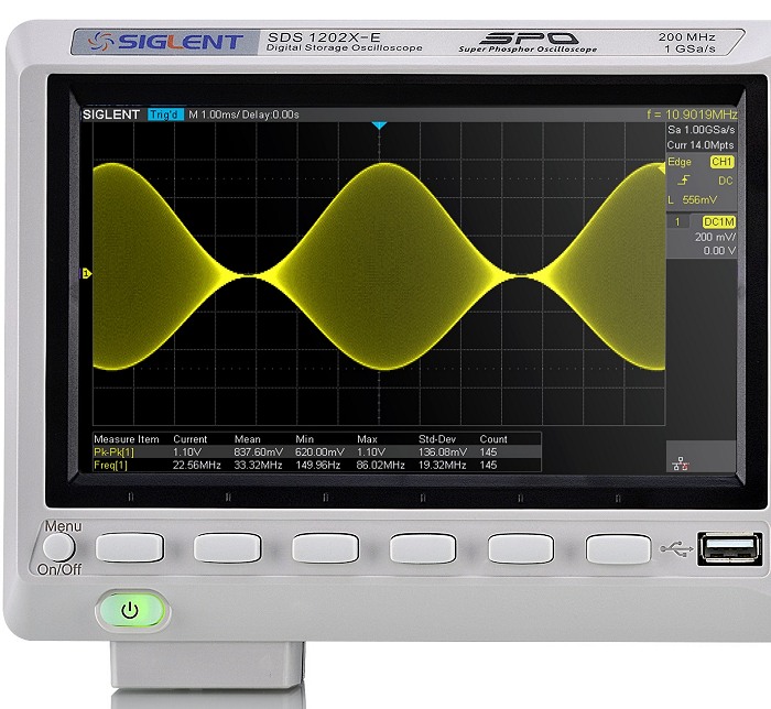 Siglent SDS1202X-E Displaybereich mit Bedientasten unterm Display