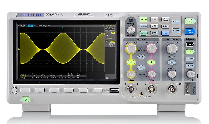 Siglent SDS1202X-E 200MHz 2CH Digital Speicher Oszilloskop 1GSA 14Mpoints 100.000wrfms seq. Speicher