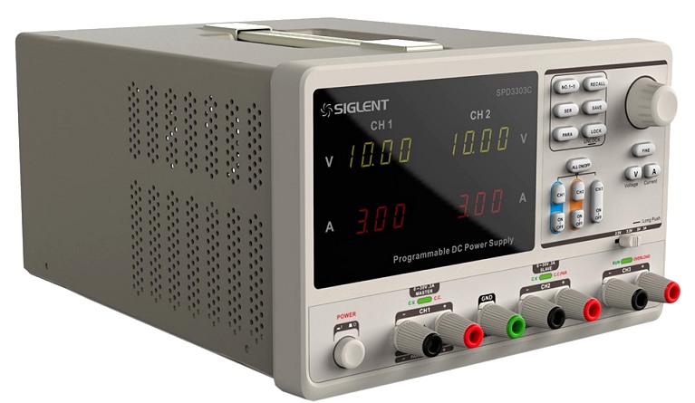 Siglent SPD3303C 2x30V 3A  Profi programmierbares Netzteil mit USB, Auflsung 10mV 10mA, Ansicht schrg von rechts