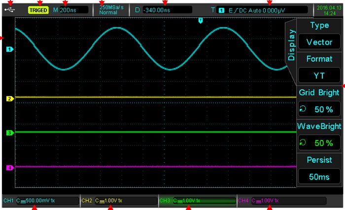 Uni-T UTD2102CEX, UTD2052CEX Cursormessung