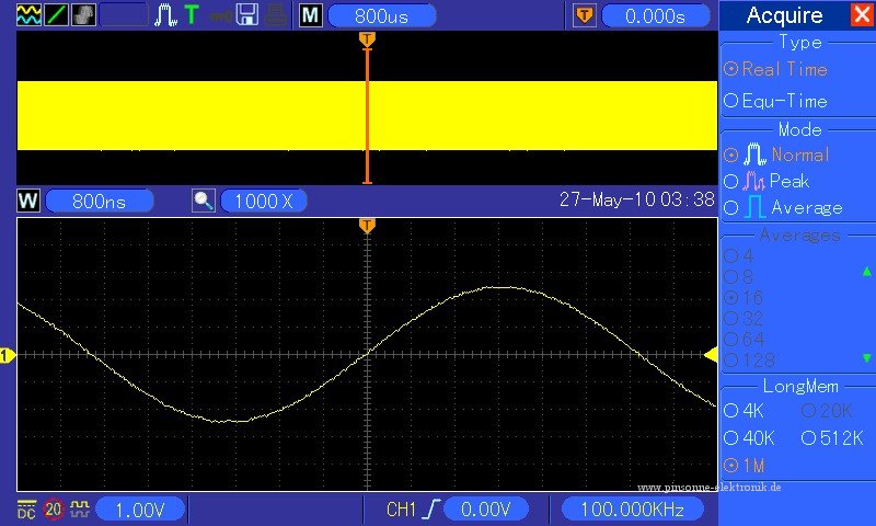 Hantek DSO5000 Serie DSO5062B DSO5102B DSO5202B , Tekway DST1062B DST1102B DST1202B, Acquire Men, Erfassungsarten mit Erfassungart und Speichertiefenanpassung,  erklrt von pinsonne-elektronik.de