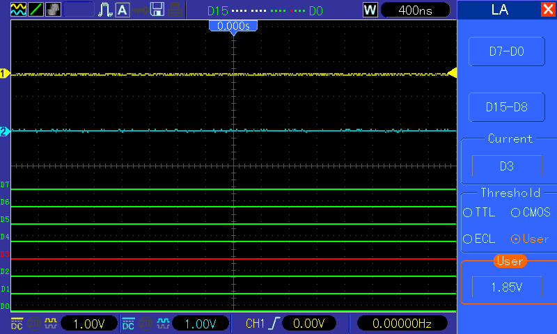 Hantek MSO5000 Serie MSO5062B MSO5102B MSO5202B, Tekway MST1202B MST1102B MST1062B CH1 CH2 und LA Logik  D0 bis D7 ein