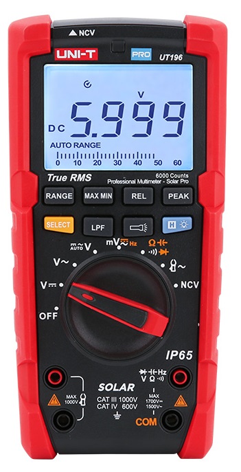 Uni-T UT196 Solar Pro TRMS Multimeter UNI-T UT196 SOLAR PRO Outdoor Auto Range Digital Multimeter mit 6000 DIGITS LoZ AutoBacklight und zuschaltbarer LED