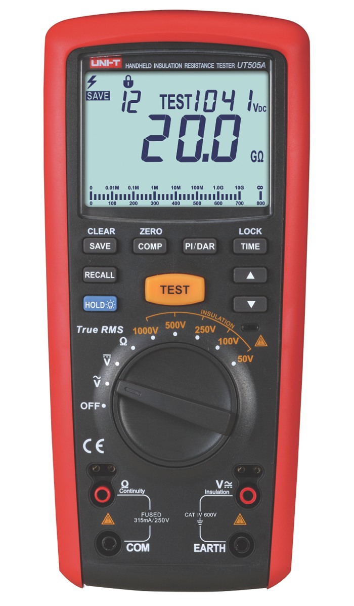 Uni-T UT505A TRMS Isolationstester mit whlweise 50V 100V 250V, 500V 1000V Testspannung und 50-120% schrittweisen Test in 10% Schritten