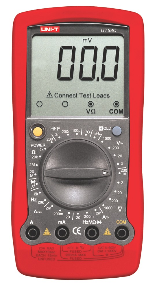 Uni-T UT58C gro von vorn Multimeter mit rieigem kontraststarken Display 2000 Counts Temperaturmessung Frequenzmessung Diode Durchgang Transistor 