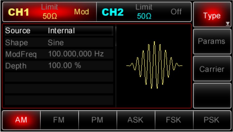 Die Bedienung, Eingabe Signal Modulationsarten vom Uni-T UTG2062A 60MHz und UTG2025A 25MHz 2CH DDS Arbitary Funktions Generator erklrt