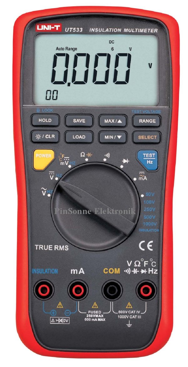 Uni-T UT533 TRMS Multimeter und Isolationstester mit whlweise 50V 100V 250V, 500V 1000V Testspannung