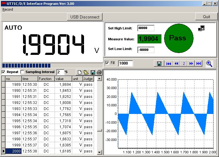 Uni-T UT71C UT71D UT71E PC software in use DC Spannung aufzeichnen